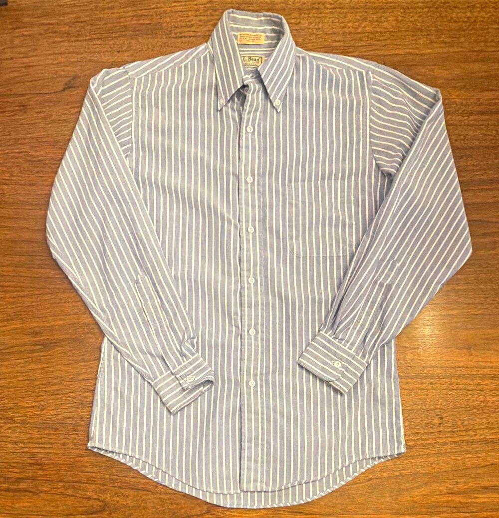LL Bean Stripe Button-Down Oxford Blue 14.5/33 Preppy Academia Capsule VTG USA